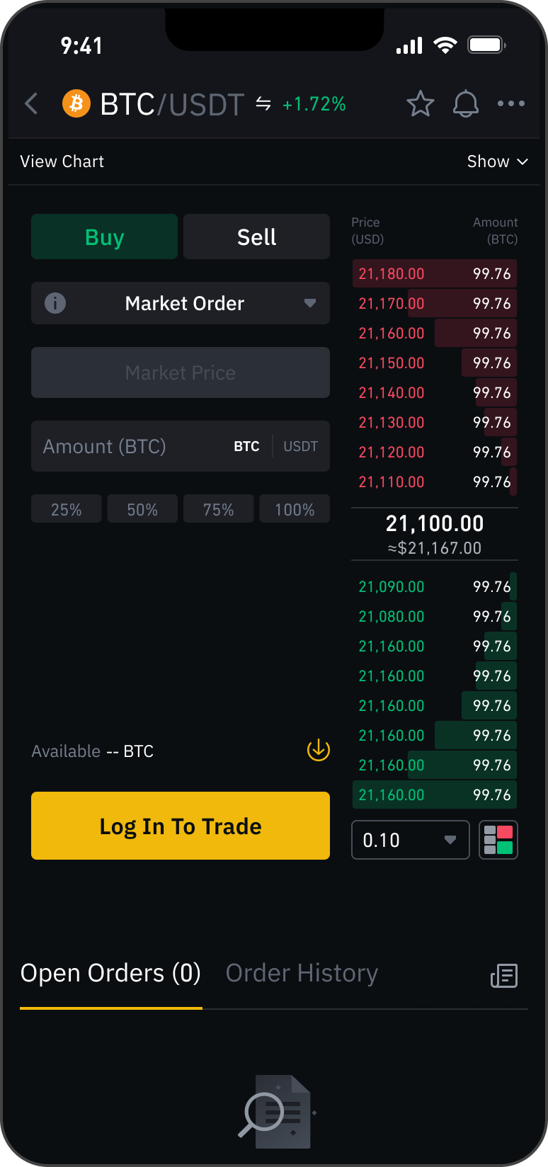 Spot trade on Binance.US app